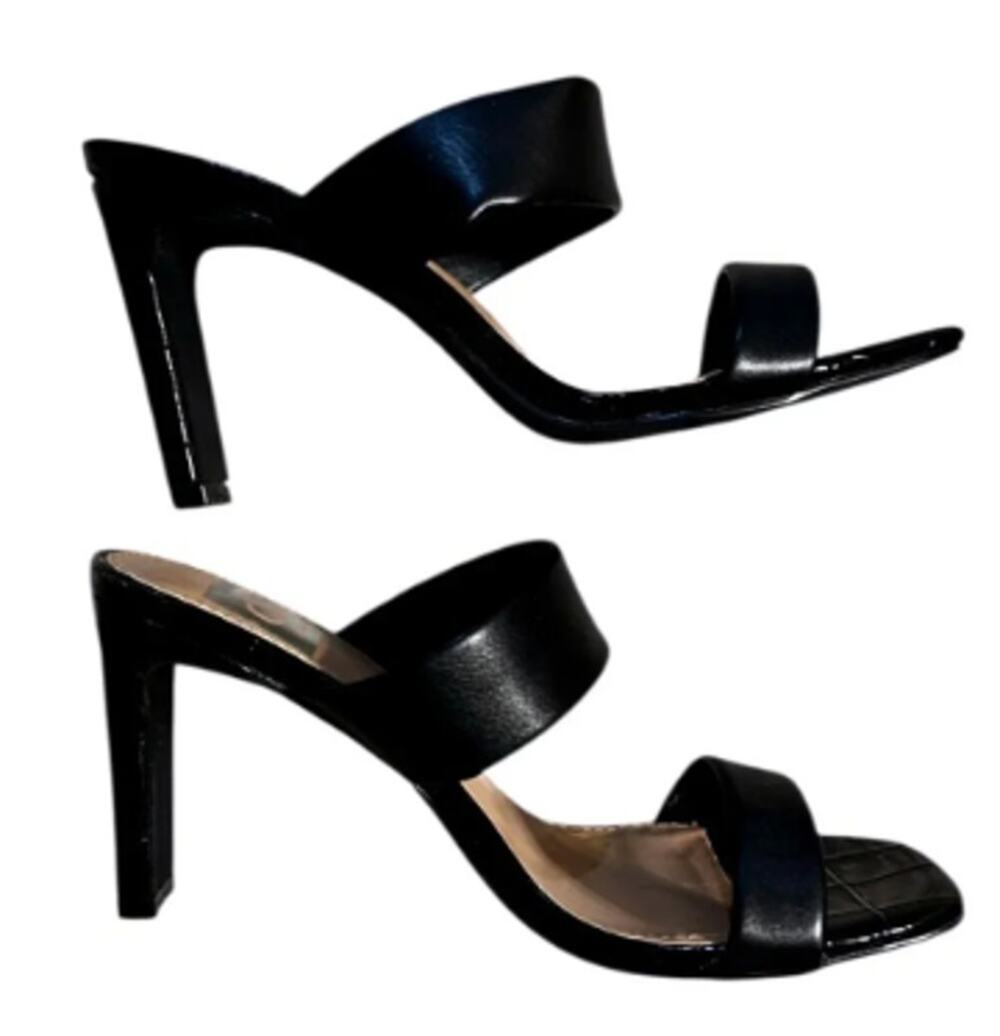Dolce Vita Black Patent Crocodile Embossed Block Heel Mules Slides Size 6 NWOT